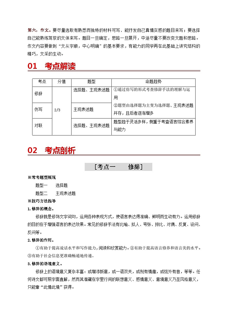中考语文一轮复习 专题5 修辞、仿写与对联(讲通)-【2022讲通练透一轮】02