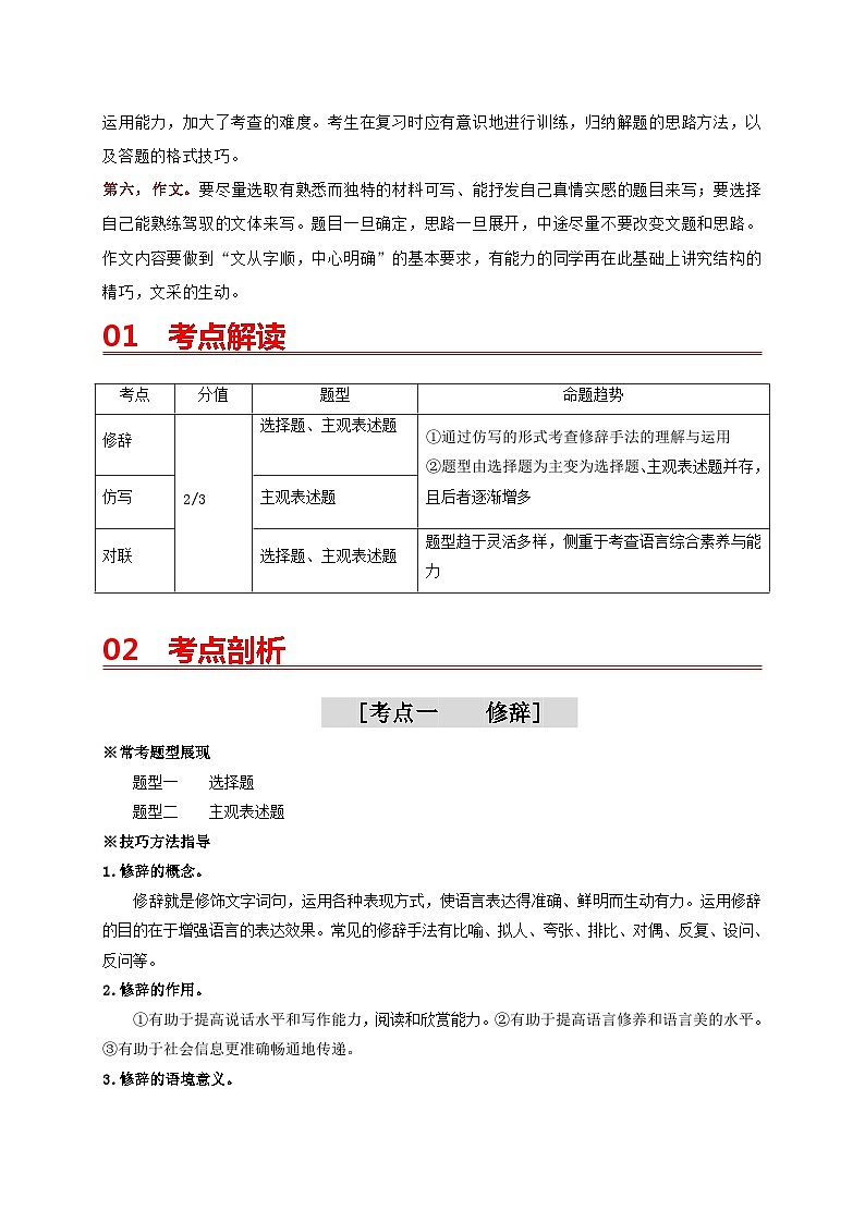 中考语文一轮复习 专题5 修辞、仿写与对联(讲通)-【2022讲通练透一轮】02
