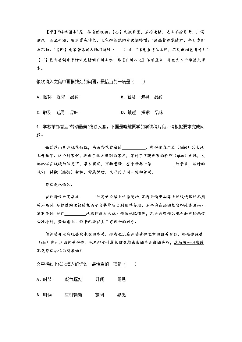 中考语文一轮复习:词义辨析 专项练习题汇编(Word版,含答案)第2页