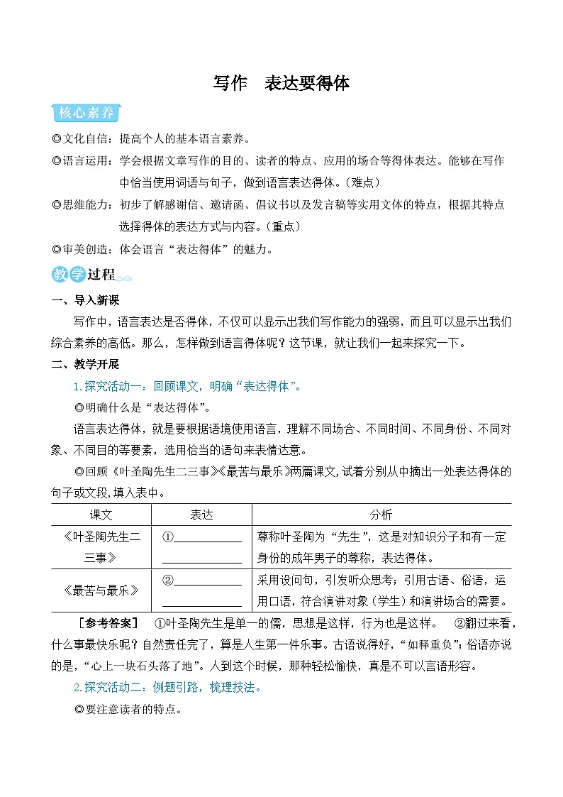 写作 表达要得体(教学设计·简案)第1页