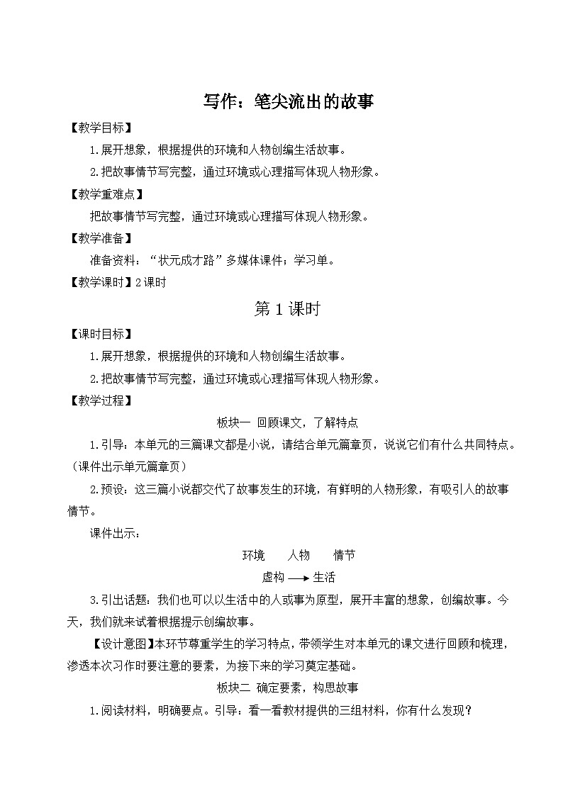 五四制六年级语文上册 第4单元 写作:笔尖流出的故事 PPT课件+教案01
