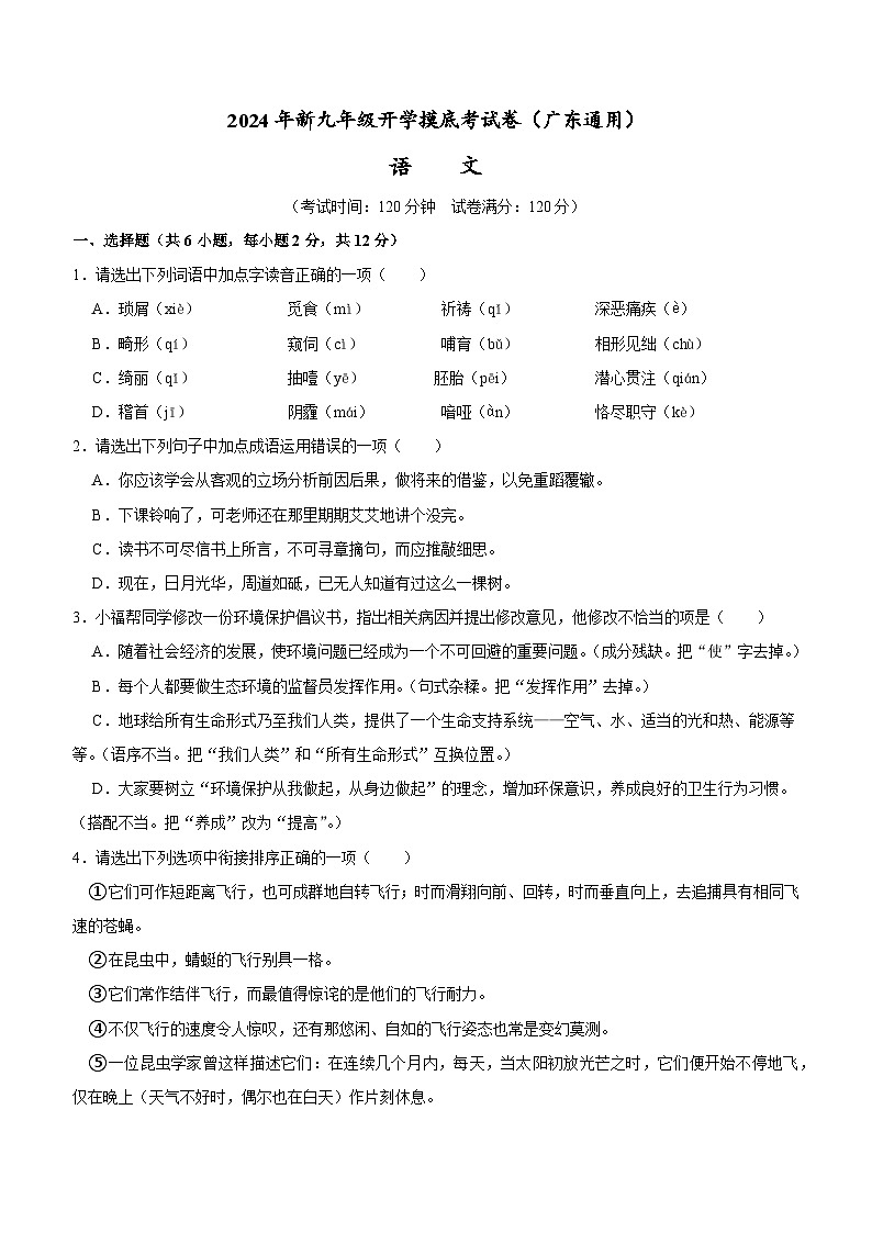 语文(广东通用)(考试版)第1页