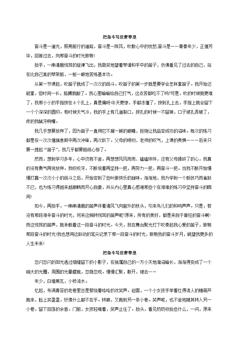 中考语文满分作文《把奋斗写进青春里》精选范文10篇练习02
