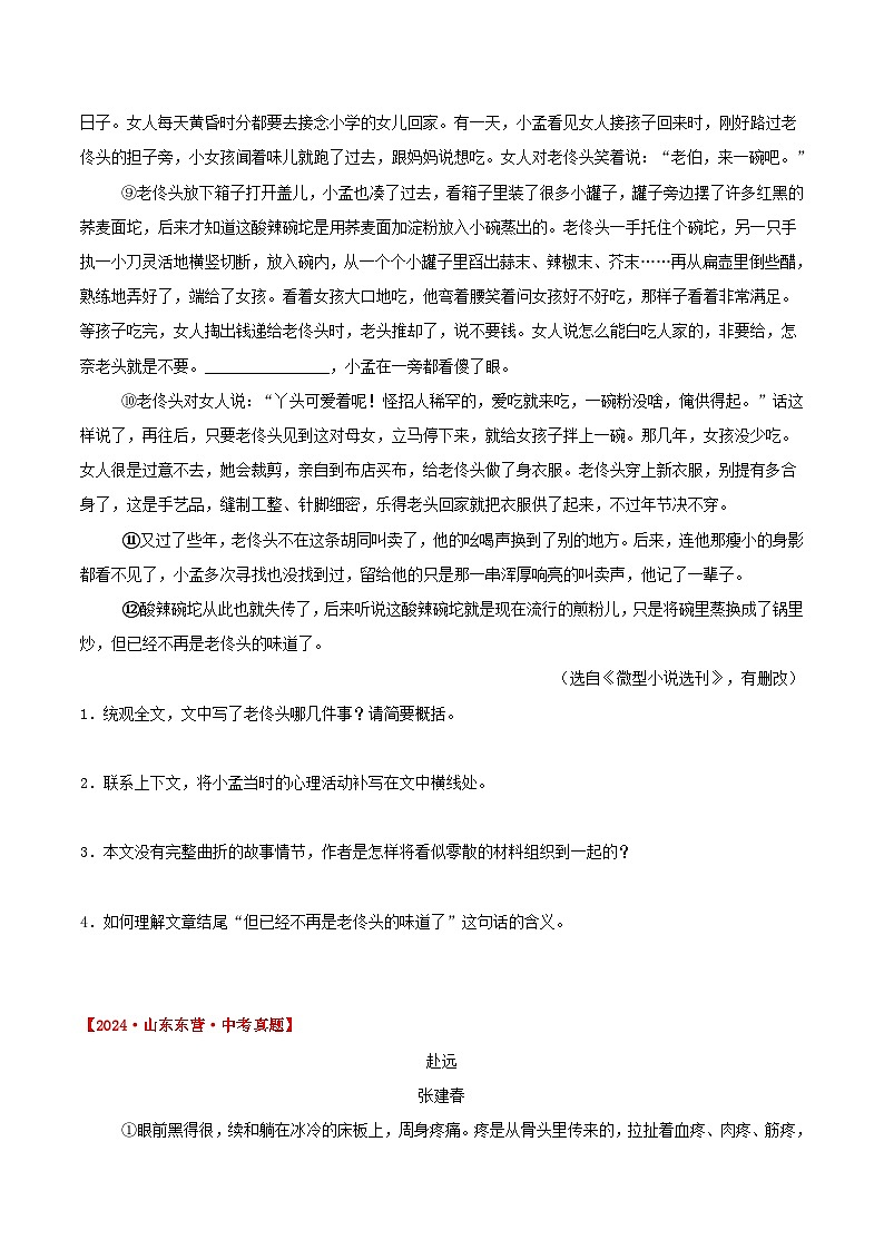 三年(2022-2024)中考语文真题分类汇编(全国通用)专题13  小说阅读(原卷版)(全国通用)02
