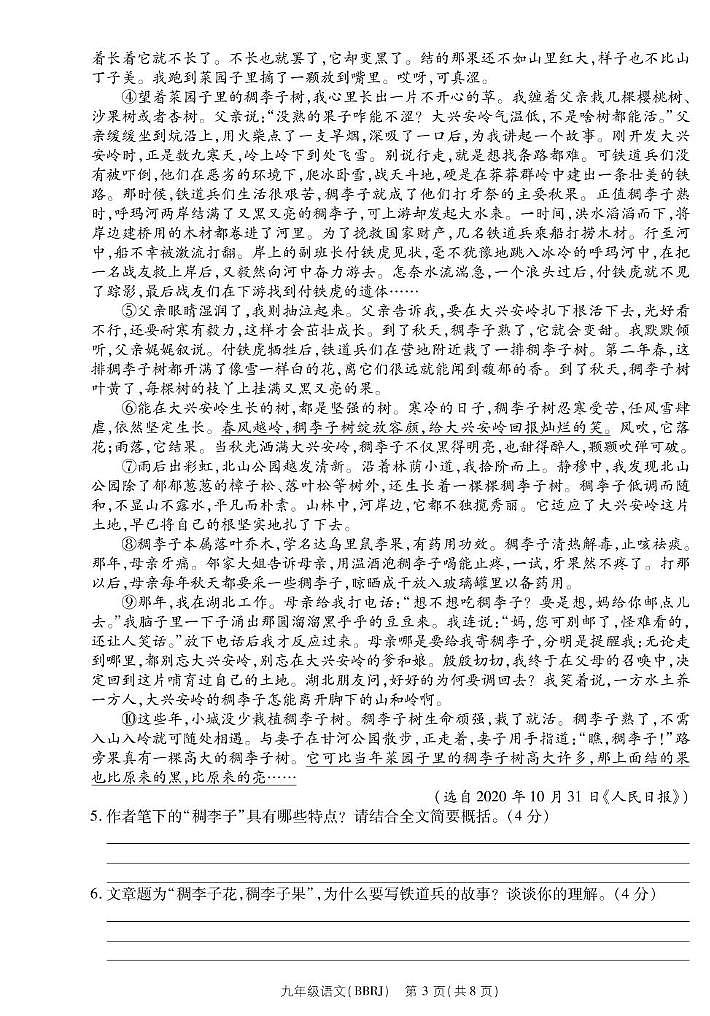 河南省永城市实验中学2023-2024学年九年级上学期第一次月考语文试卷03