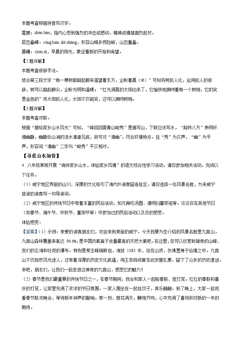 湖北省咸宁市咸安区2023-2024学年八年级下学期期末语文试题(解析版)第2页