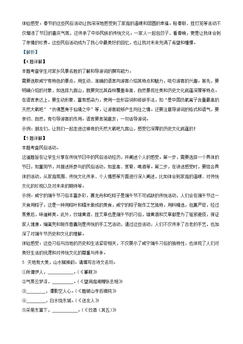 湖北省咸宁市咸安区2023-2024学年八年级下学期期末语文试题(解析版)第3页