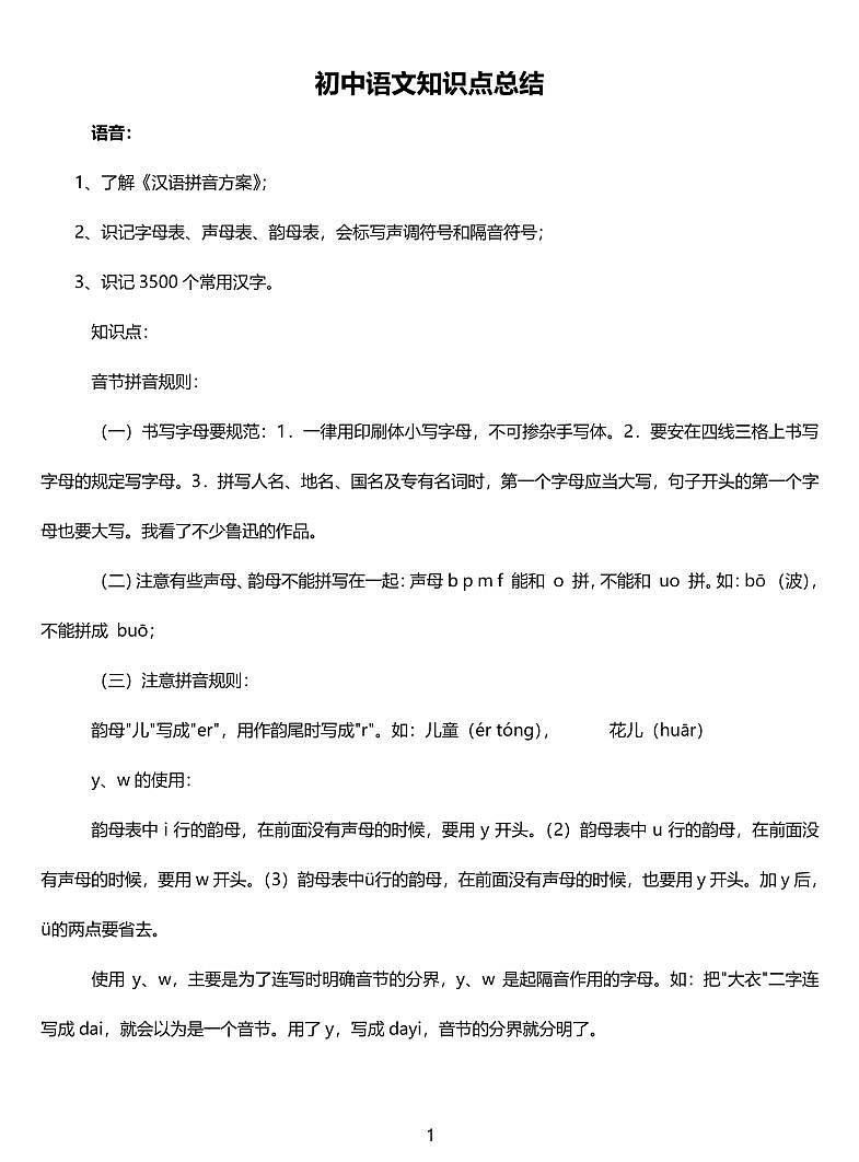 初中语文知识点总结(精致版)01