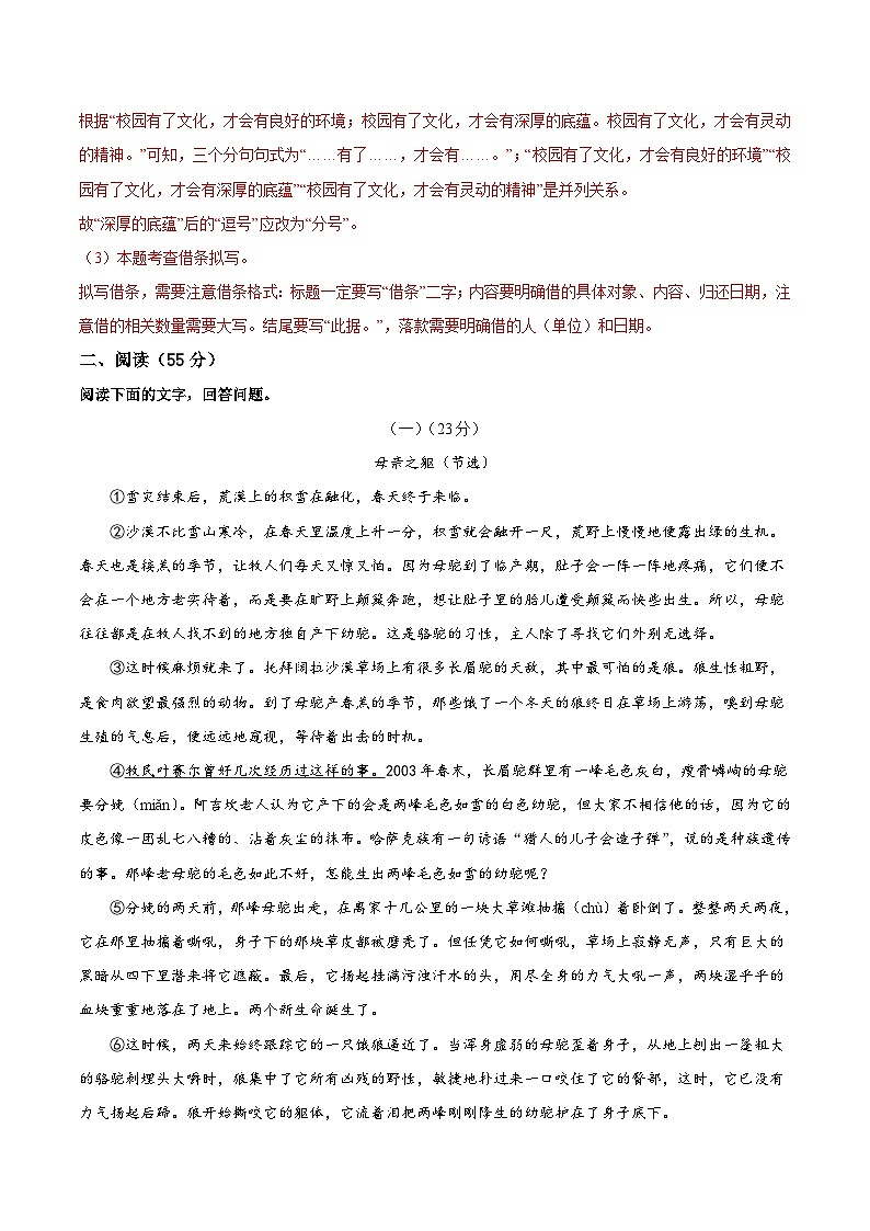 部编版语文七年级开学测试卷1(试卷+答案+解析)03