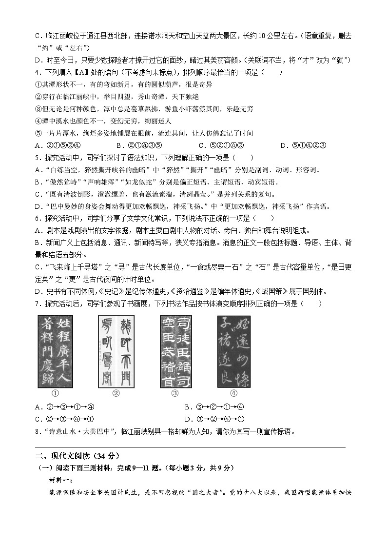 2024年四川省巴中市中考语文真题02