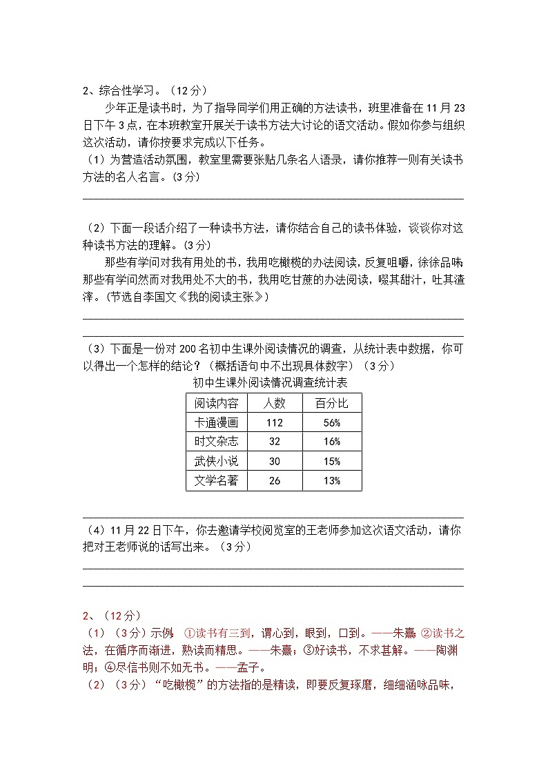人教部编版七上语文综合性学习《少年正是读书时》梯度训练402