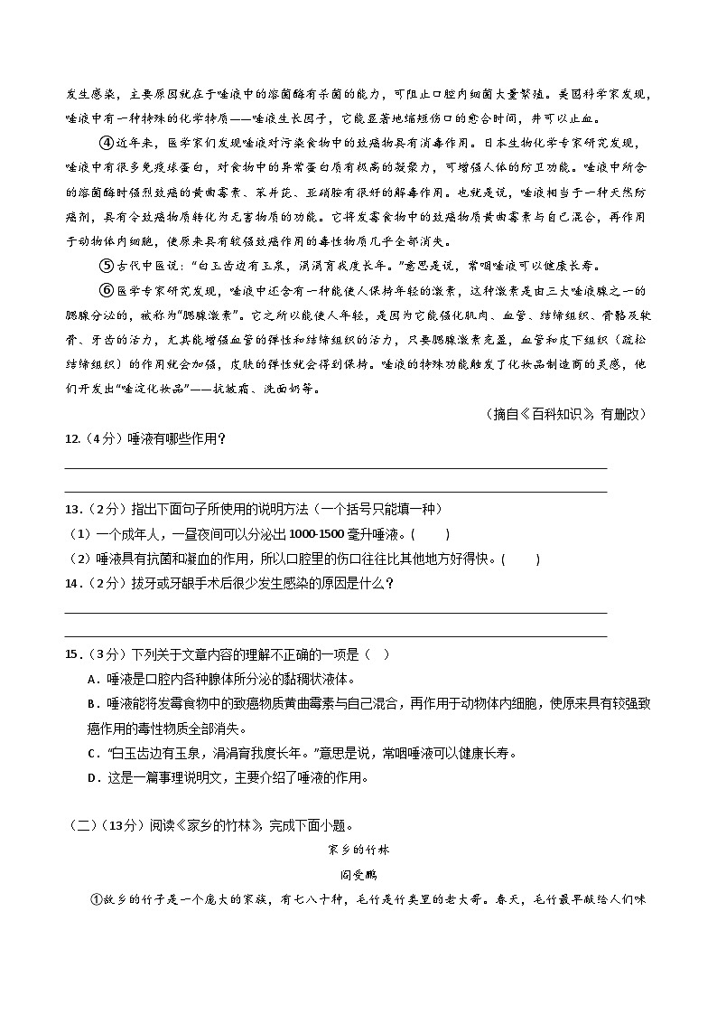 七年级语文第一次月考卷(考试版A4)【测试范围:上册第1~2单元】(上海专用)第3页