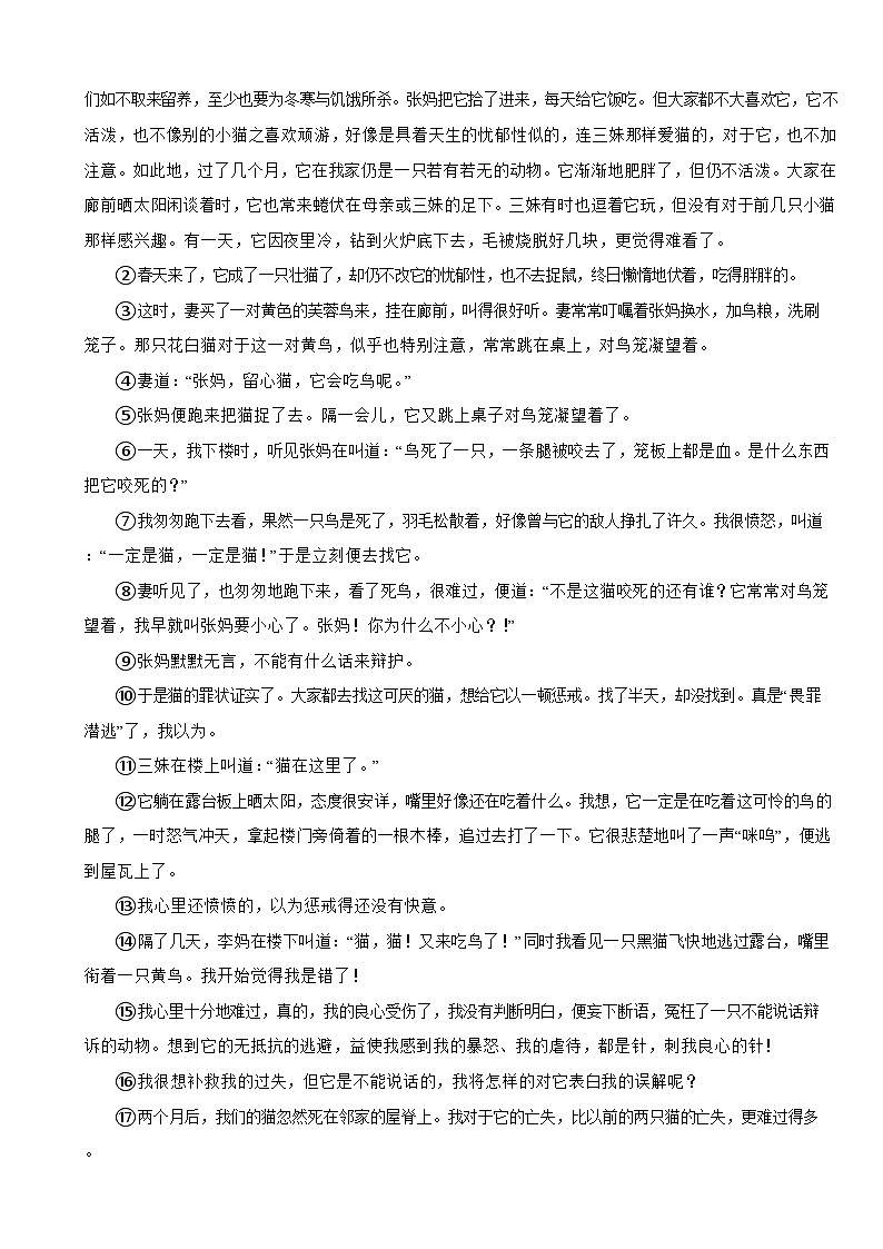 部编版2023-2024学年七年级上册语文《猫》同步练习第3页