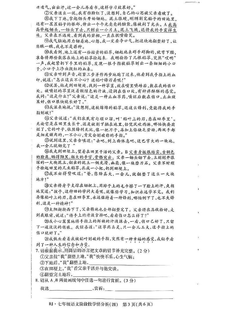 河南省新乡市2023-2024学年七年级上学期期末考试语文试题第3页