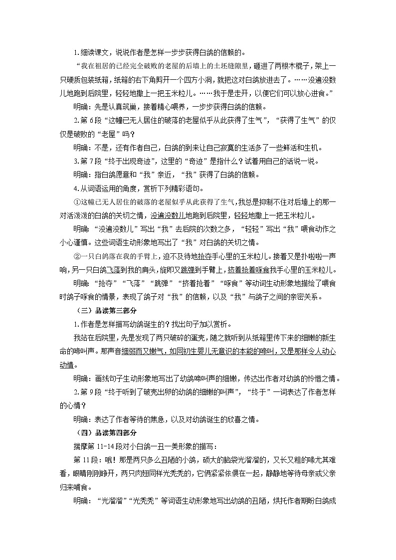 教案:部编版初中语文七年级上册第五单元第18课 我的白鸽(2)03