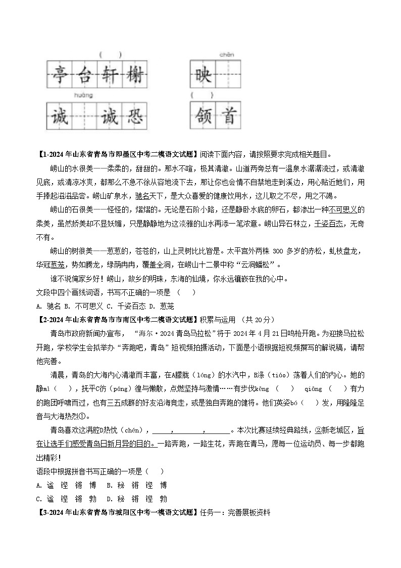 专题02 字形辨析-备战2025年中考语文专项精练(山东青岛专用)(原卷版)第3页