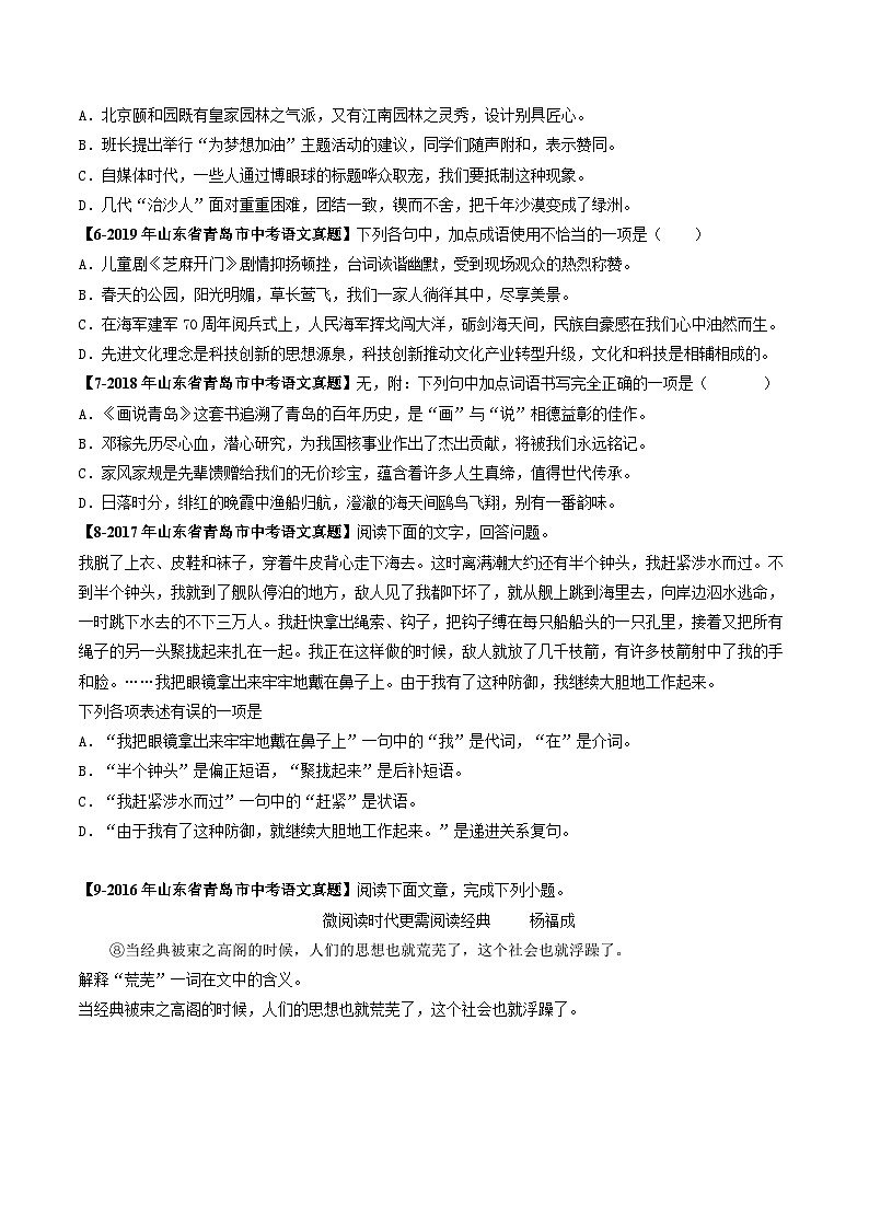专题03 词语理解与运用-备战2025年中考语文专项精练(山东青岛专用)(原卷版)第2页