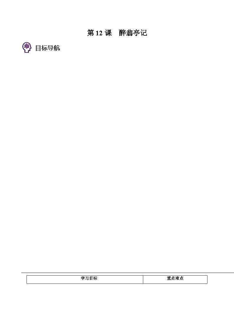 部編版九年級語文上冊同步精品講義第12課醉翁亭記(原卷版+解析)第1頁