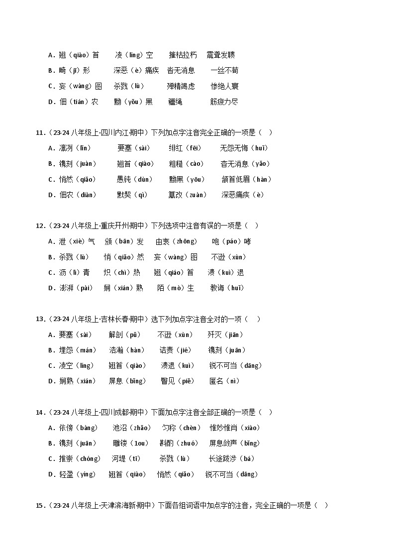 专题01 字音字形 练习【真题汇编】2024-2025学年八年级语文上学期期中真题分类汇编(统编版全国通用)03