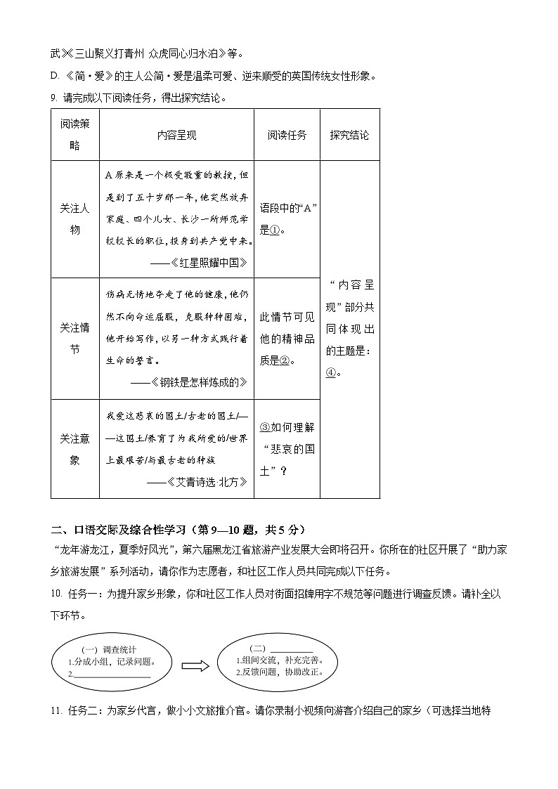 2024年黑龙江省齐齐哈尔市中考语文真题(原卷版)第3页