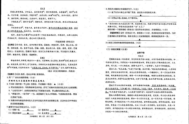 江苏省宿迁市泗阳县2024—2025学年九年级上学期9月月考语文试卷第2页