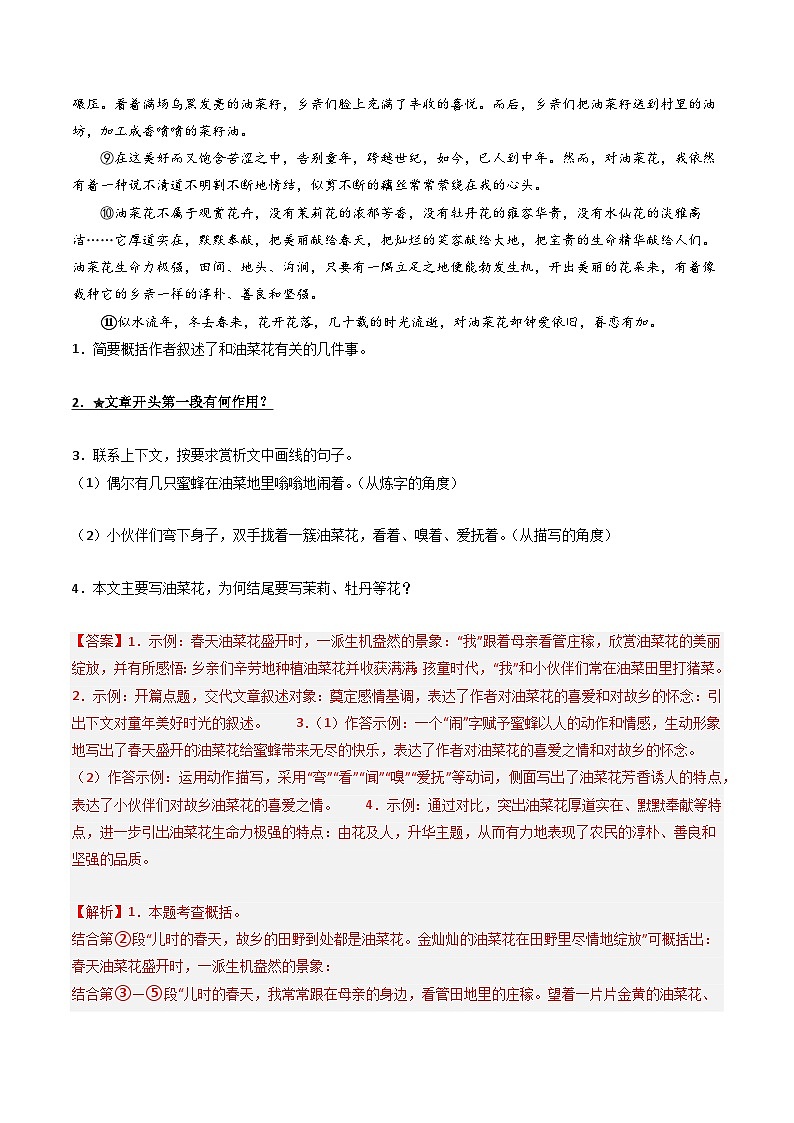 第1部分 专题04:记叙文阅读之段落作用(练习)-2025年中考语文复习 现代文阅读(全国通用)02