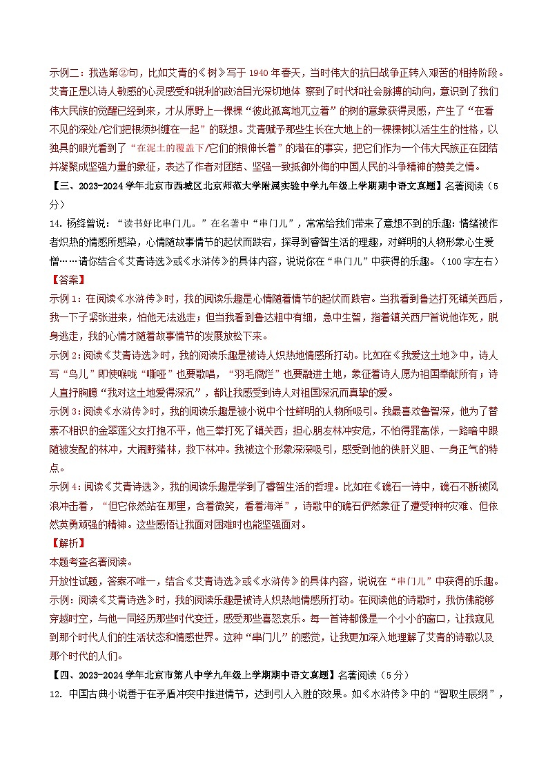 专题14 名著阅读-备战2024-2025学年九年级语文上学期期中真题分类汇编(北京专用)(含答案)练习03