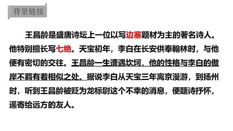 统编版(2024)七年级语文上册4古代诗歌四首-闻王昌龄左迁龙标遥有此寄课件04