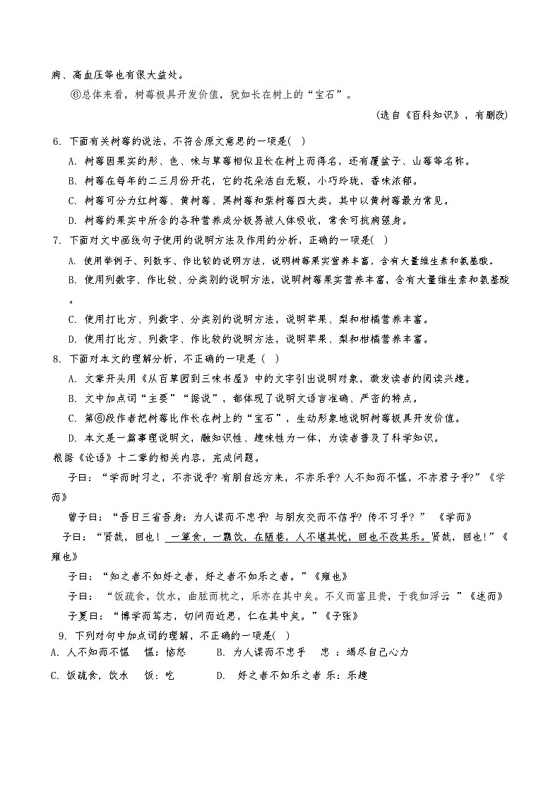 天津市红桥区2024-2025学年七年级上学期10月期中考试语文试题第3页