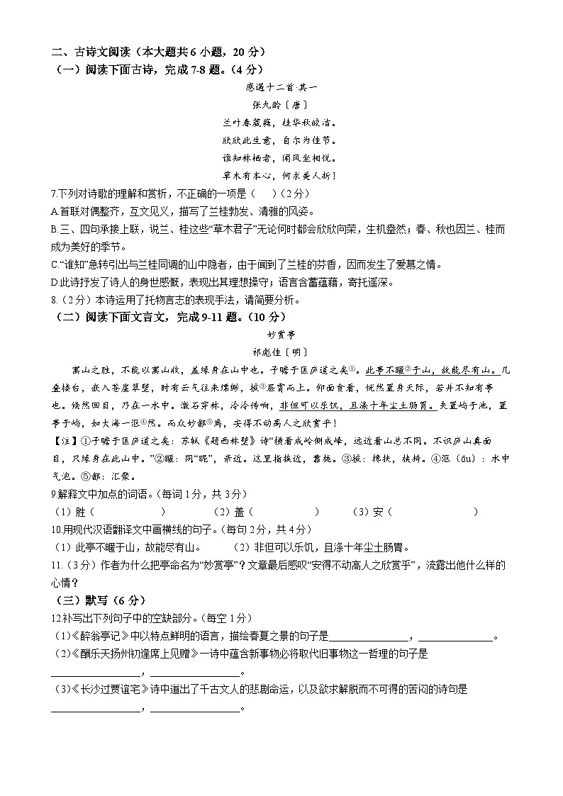 江西省南昌市第一中学2024-2025学年九年级上学期期中语文试题02