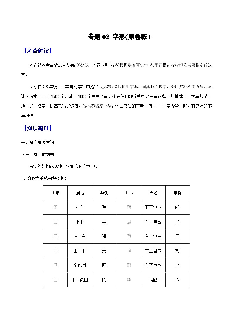 专题02 字形(学生版)-备战2025年中考语文一轮复习考点突破(全国通用)第1页