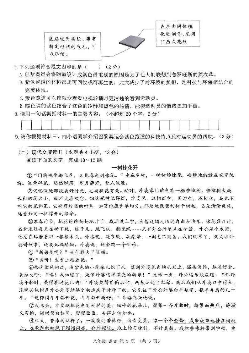 广西南宁市青秀区凤岭北路中学2024-2025学年八年级上学期期中考试语文试题第3页