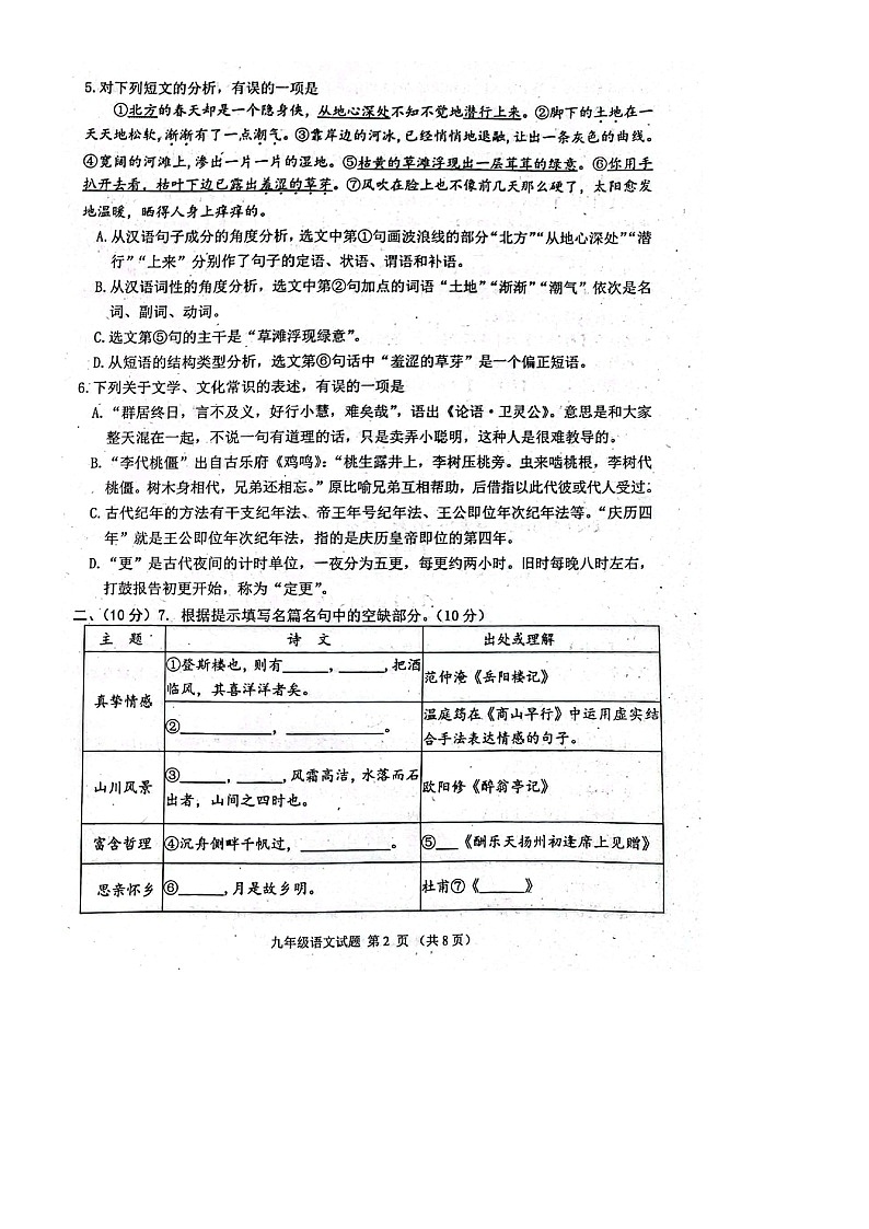 山东省高密市2024-2025学年九年级上学期期中语文试题第2页