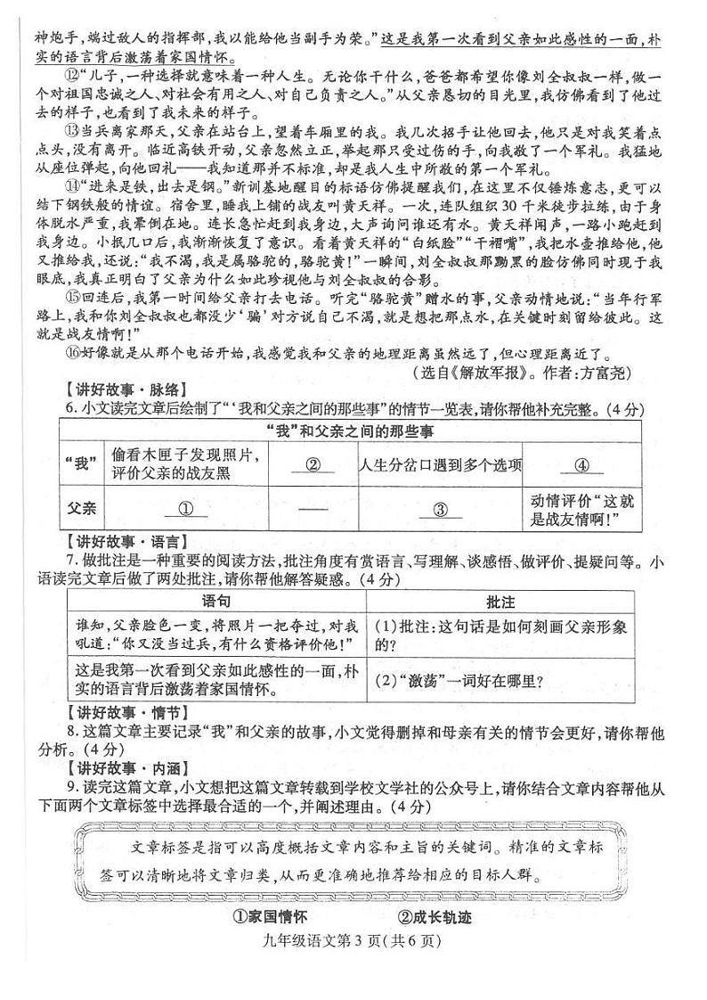 河南省平顶山市汝州市2024-2025学年九年级上学期11月期中语文试题03
