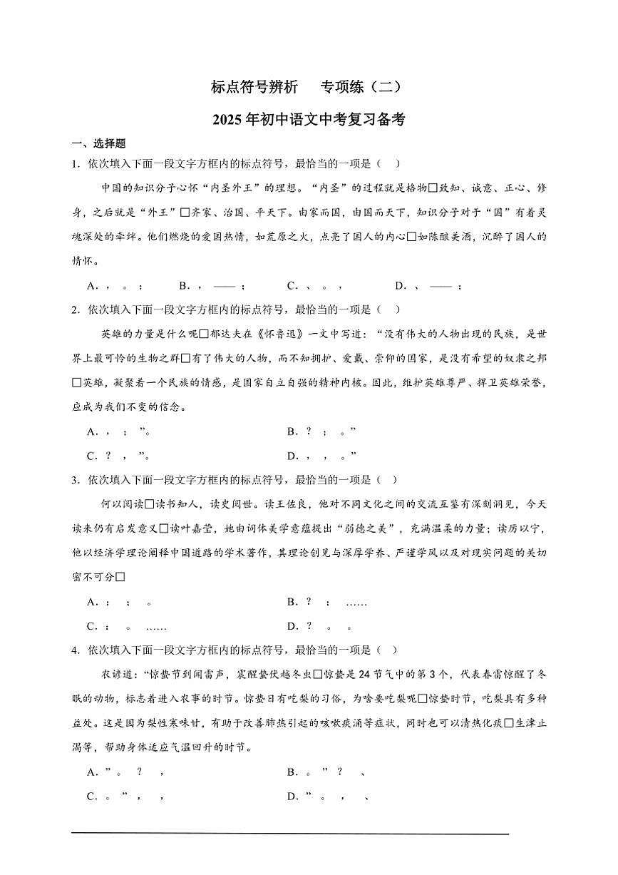 2025年語文中考復(fù)習(xí)備考專項練 標(biāo)點符號辨析（三）第1頁
