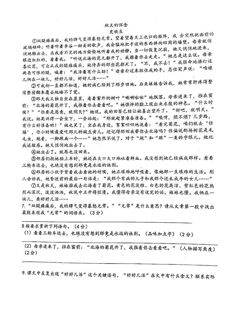 湖南省郴州市第三中学2024—2025学年七年级上学期期中考试语文试题第3页