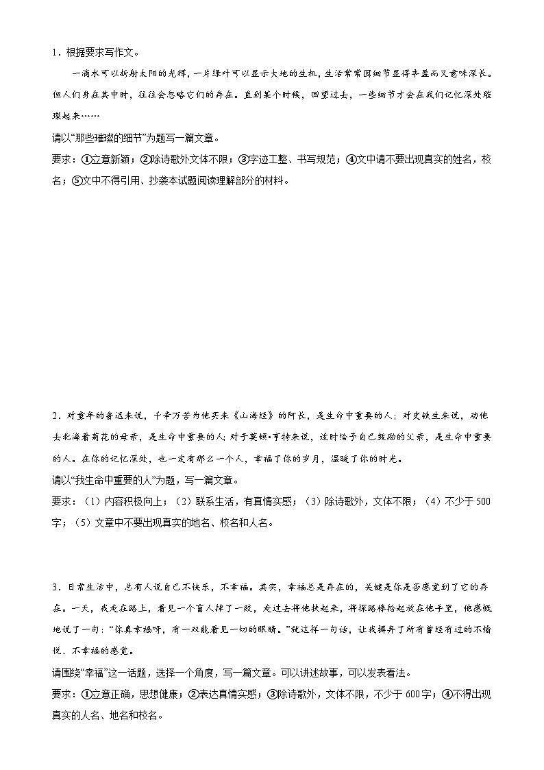 第40讲 审题定中心(练习)-中考语文一轮复习讲练测(全国通用) (原卷版)第2页