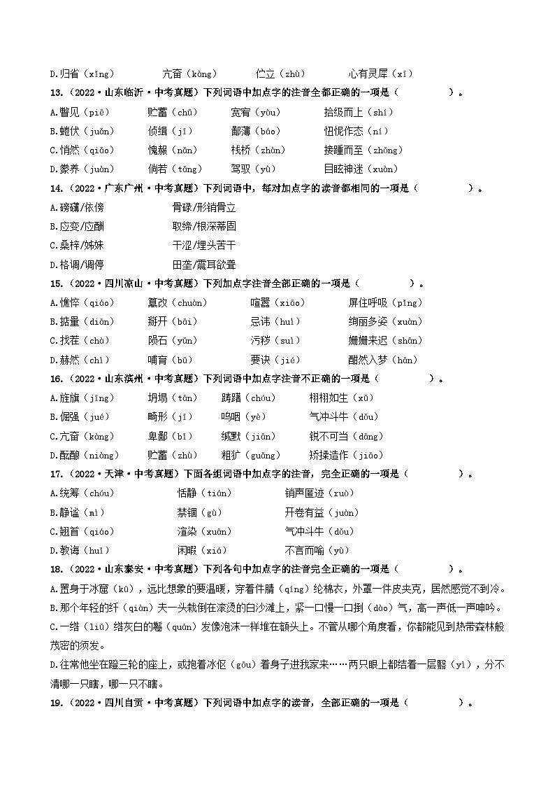 中考语文一轮复习考点过关练习考点1 字音、字形(好题冲关)(原卷版)第3页