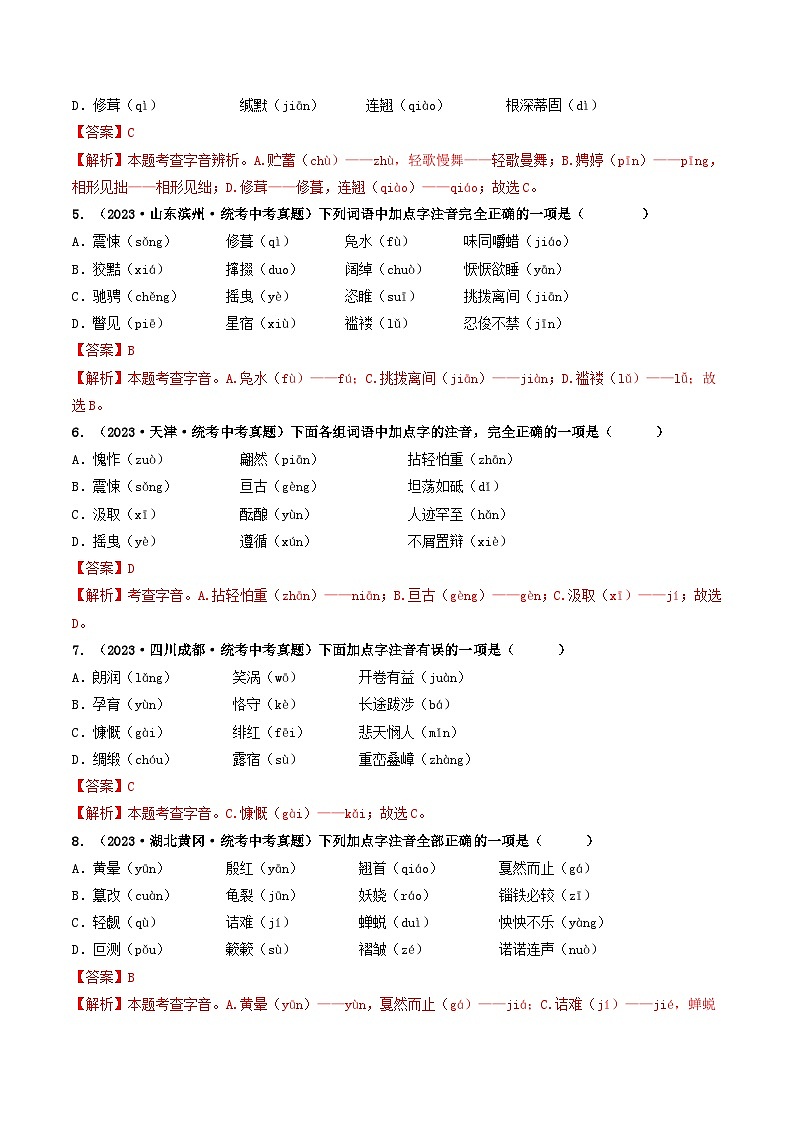 中考语文一轮复习考点过关练习考点1 字音、字形(好题冲关)(解析版)第2页