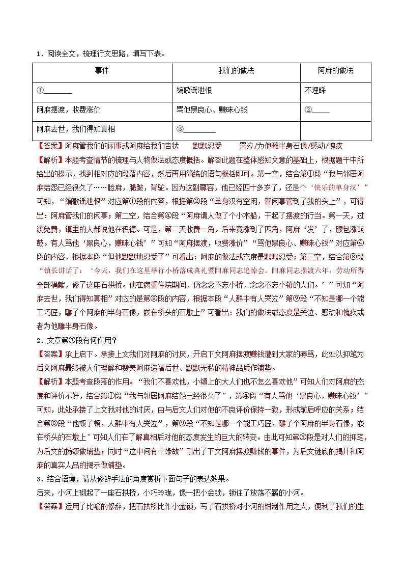 中考语文一轮复习考点过关练习考点13 小说阅读(好题冲关·模拟集训)(解析版)第2页