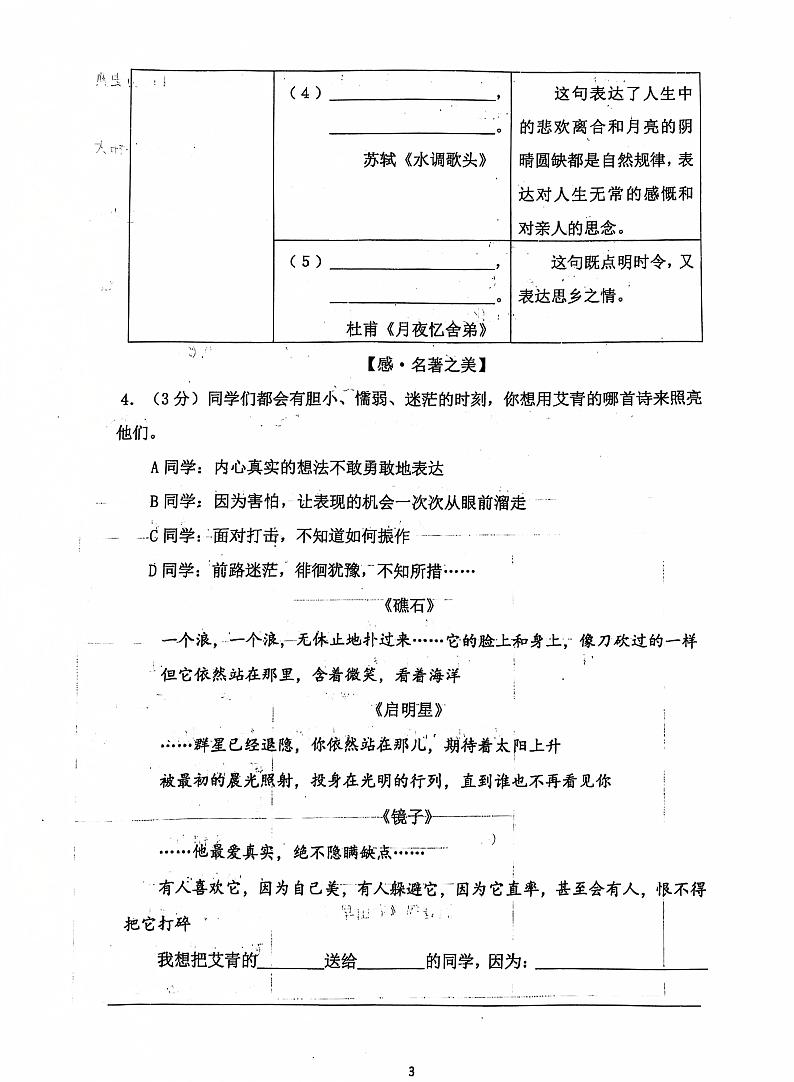 内蒙古自治区包头市青山区联考2024-2025学年九年级上学期11月期中语文试题第3页