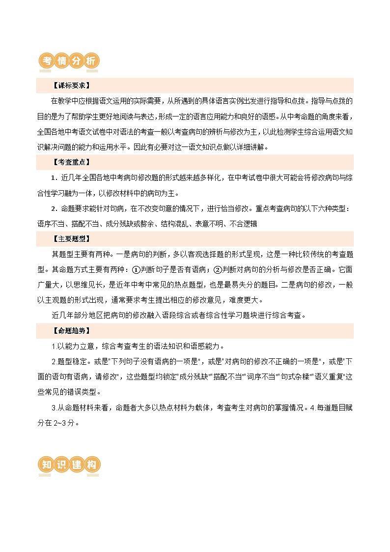中考语文二轮复习讲与练专题03 病句的辨析与修改(原卷版)第2页