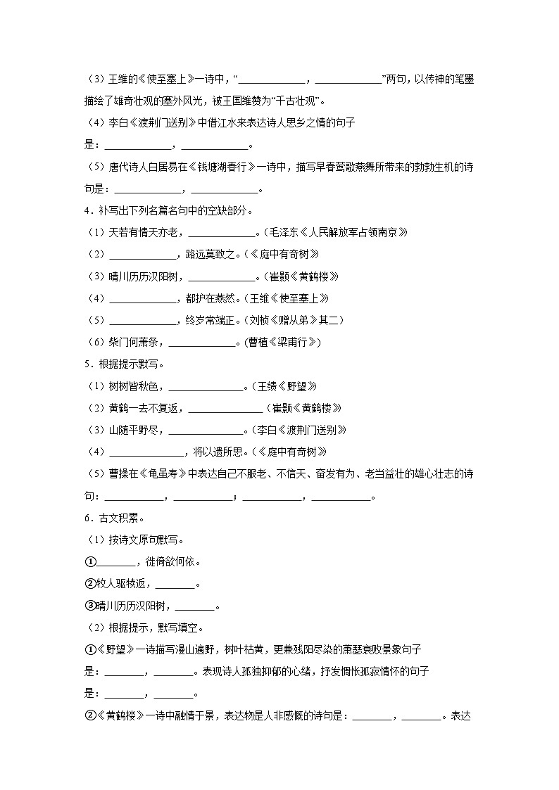 期中专项复习训练:名句名篇默写2024-2025学年统编版语文八年级上册(含答案)第2页