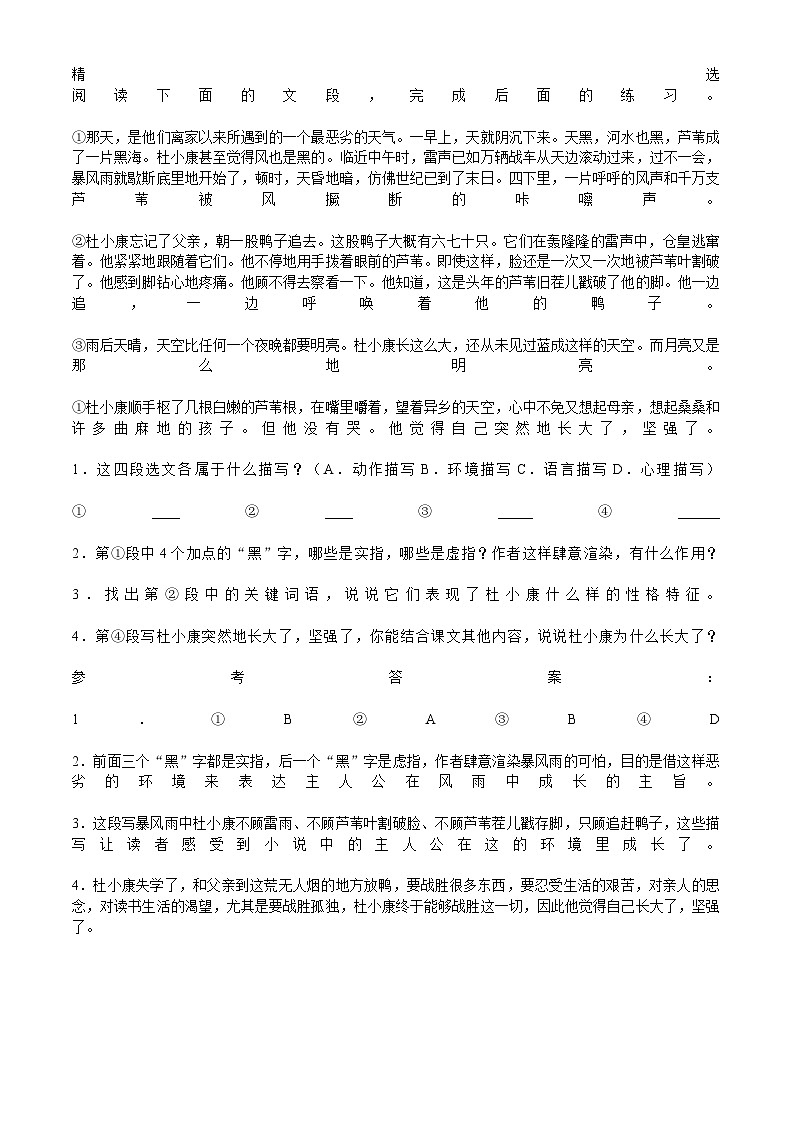 部编版语文九年级上册 《孤独之旅》同步练习第1页