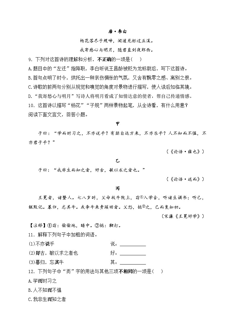 河北省邢台市威县2024-2025学年七年级上学期11月期中考试语文试卷(含答案)03