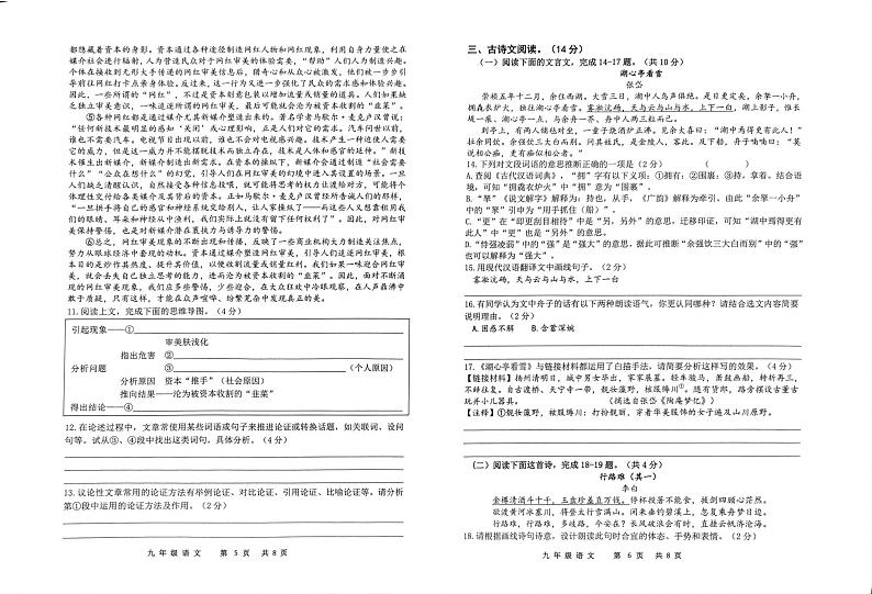 河南省民权县双塔镇初级中学2024—2025学年九年级上学期期中考试语文试题第3页