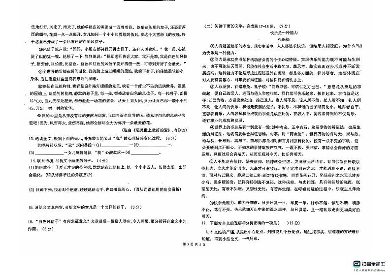 江西省吉安市十校联盟2024-2025学年九年级上学期11月期中语文试题第3页
