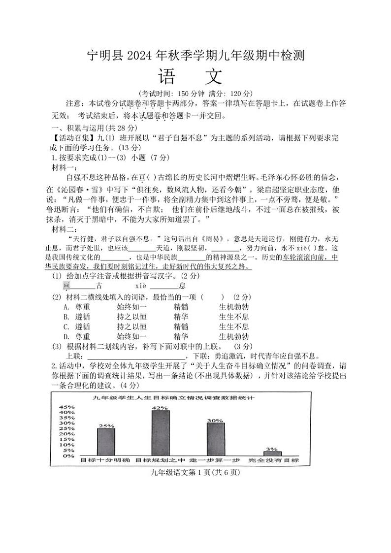 广西壮族自治区崇左市宁明县2024~2025学年九年级上学期11月期中语文试题(含答案)01