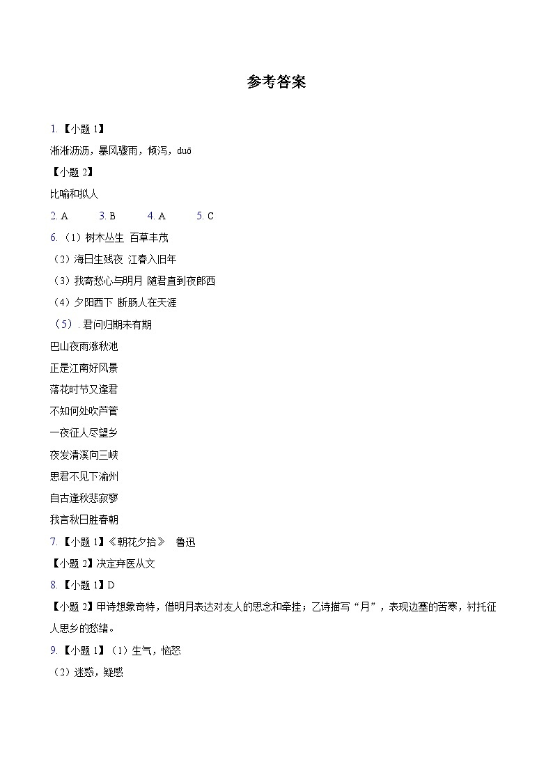 山东省聊城市莘县莘县四校联考2024-2025学年七年级上学期11月期中语文试题01