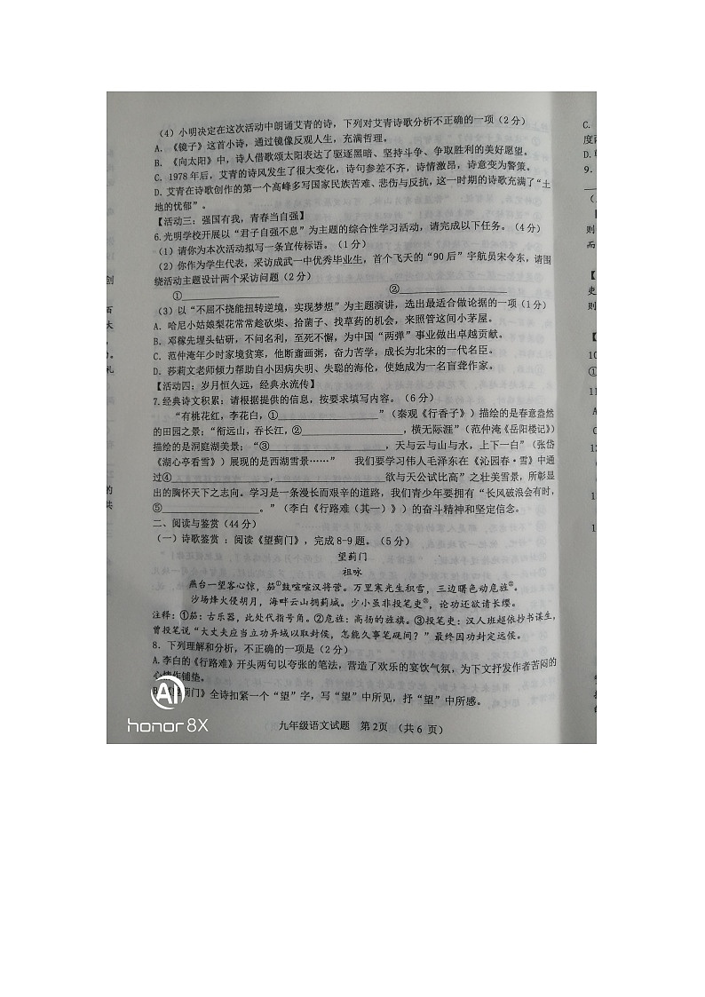 山东省菏泽市成武县2024-2025学年九年级上学期11月期中语文试题第2页
